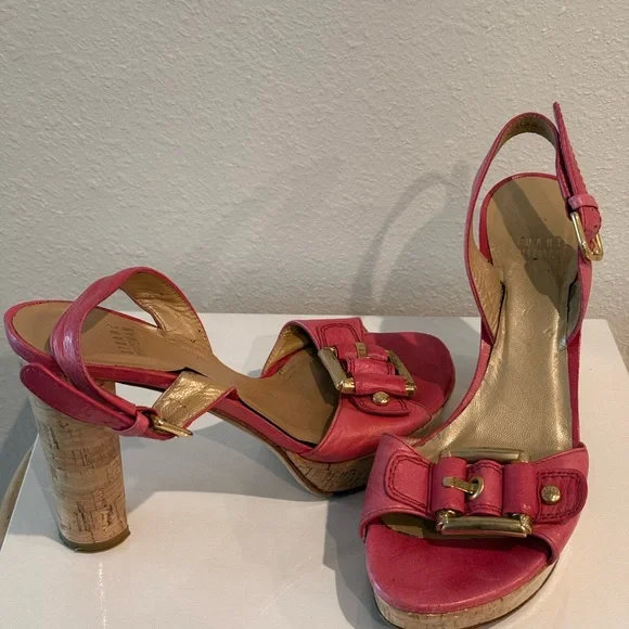 Stuart Weitzman Pink Cork Heel Sandals - Picture 2 of 2
